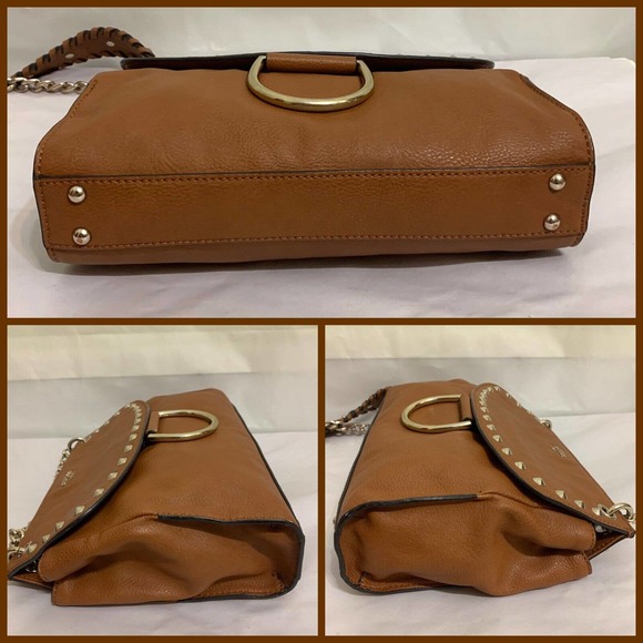 GUESS Large Acorn Brown Vegan Leather Studded Flap CHAIN CROSSBODY - Picture 13 of 13